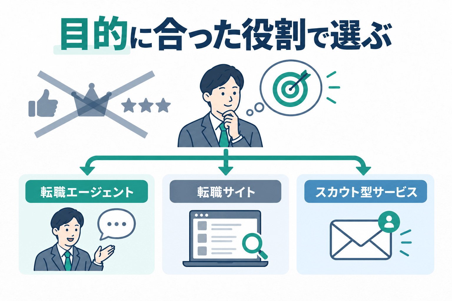 転職サービスは「おすすめ順」ではなく「役割」で選ぶの図解